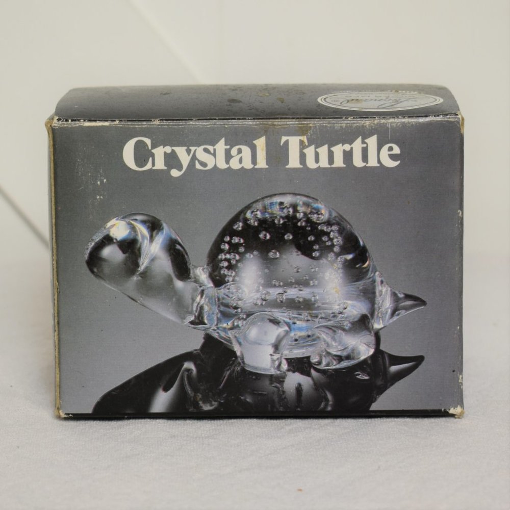 Vintage Leonard Silver Mfg Crystal Turtle clear bubbles small in original box